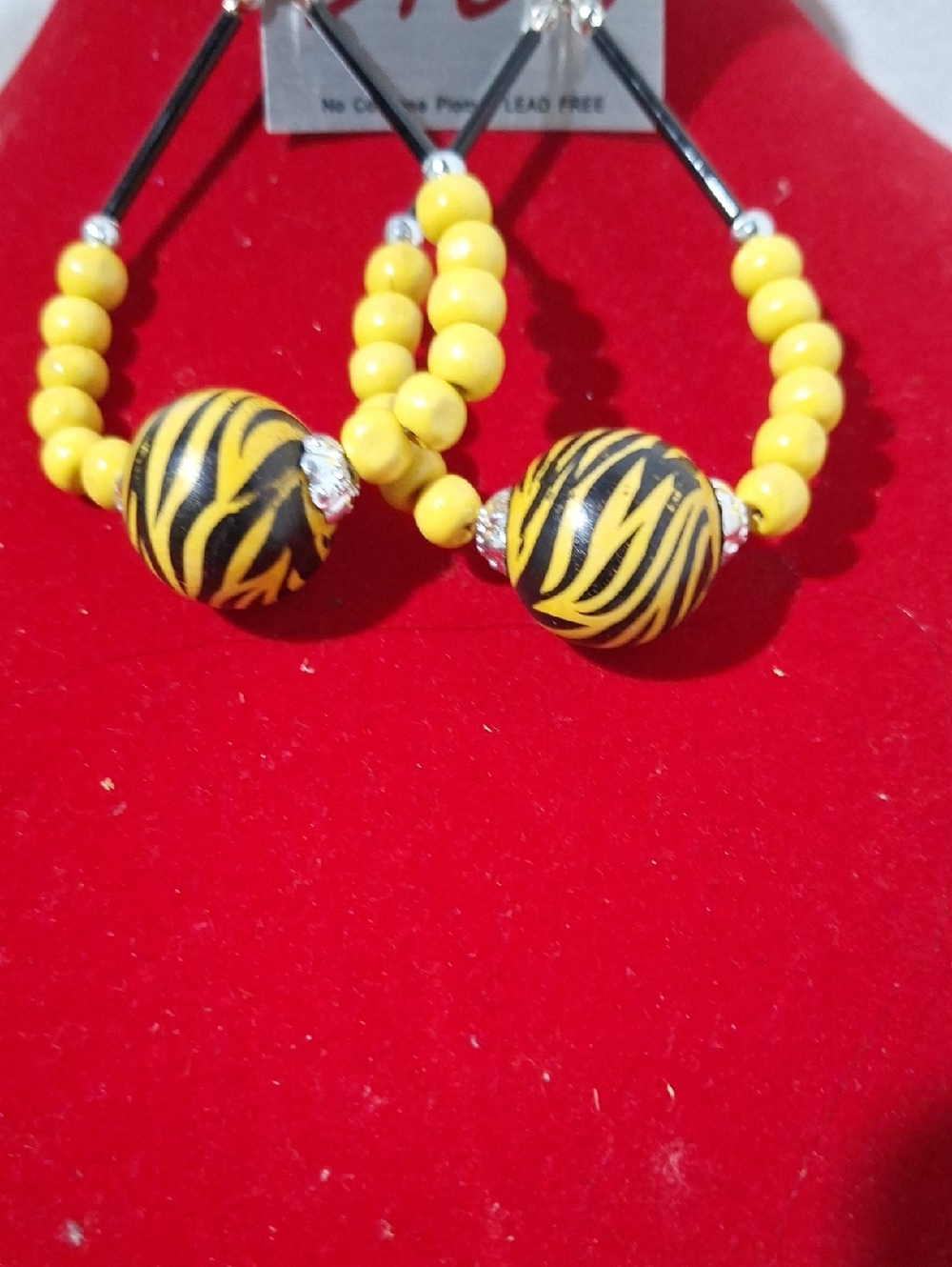 Yellow Zebra Bead Hoop Earrings